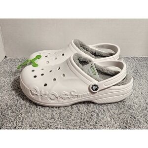 Crocs Baya Lined Clogs White Size Women's 12 Men's 10 Slip on Faux Fur Fuzzy NWT